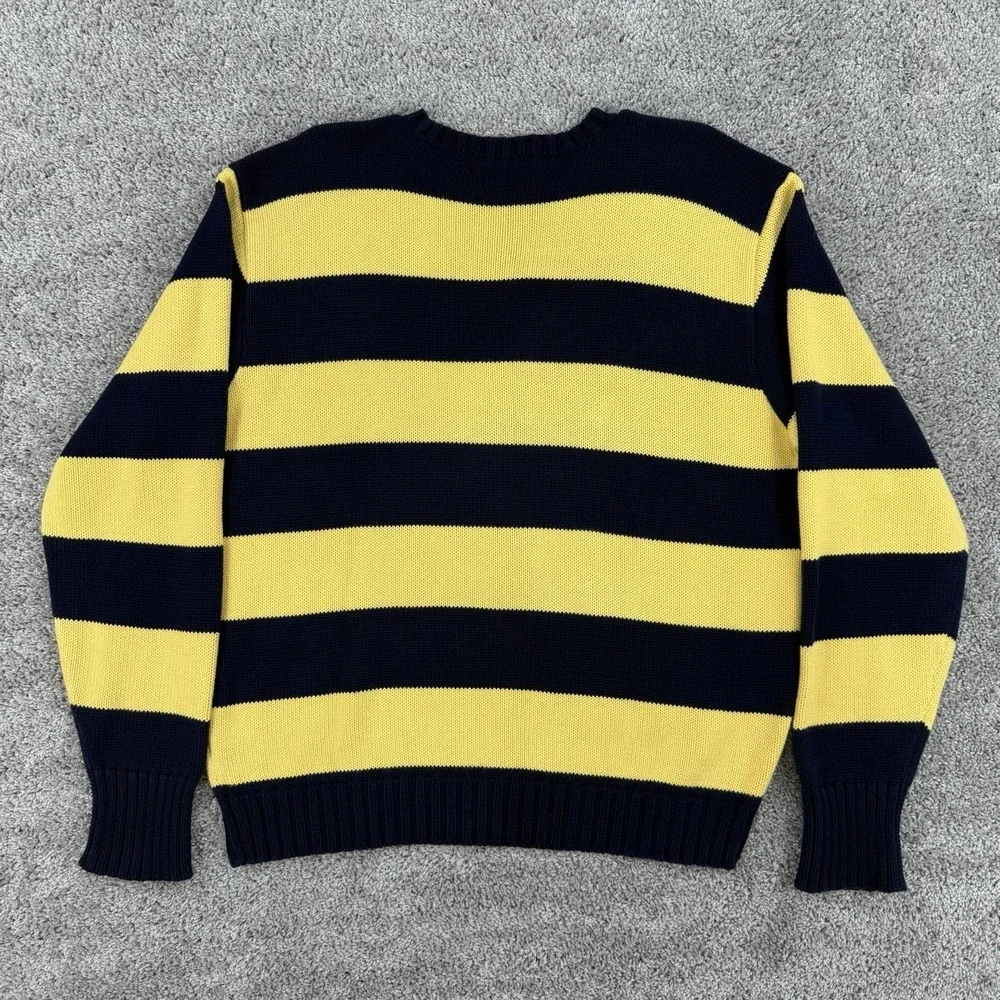 Polo Ralph Lauren Sweater Mens XL Navy/Yellow Striped VTG 90s Fisherman Nautical